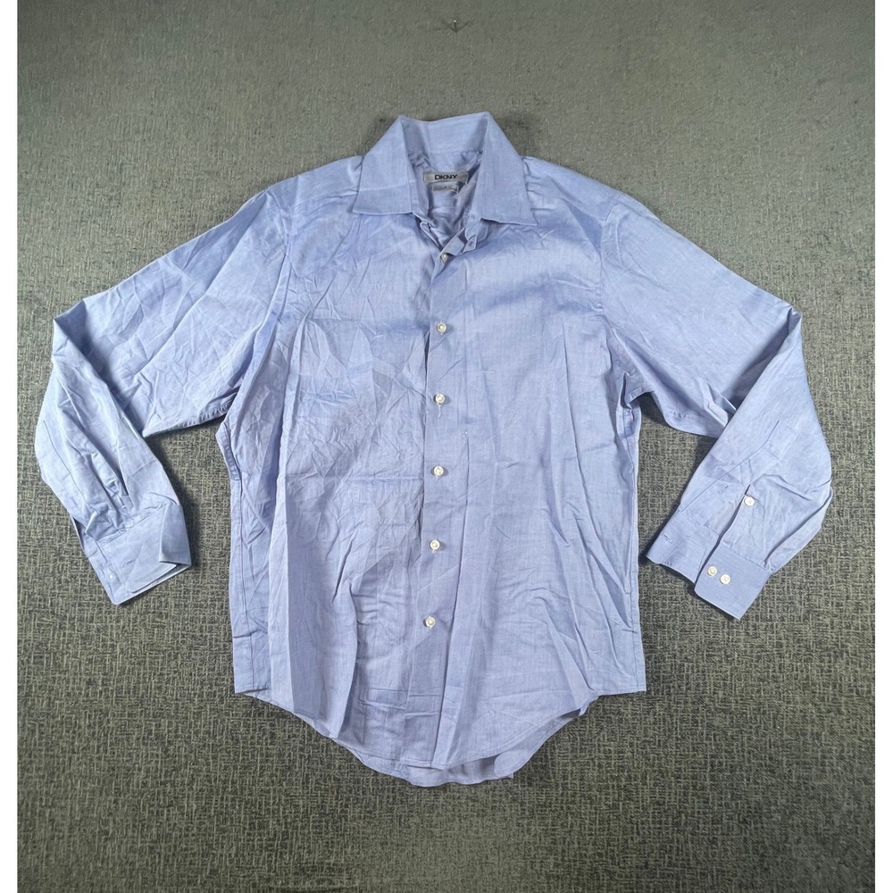 DKNY Mens Slim Fit Natural Stretch Dress Shirt Blue Long Sleeve Size 15 32/33